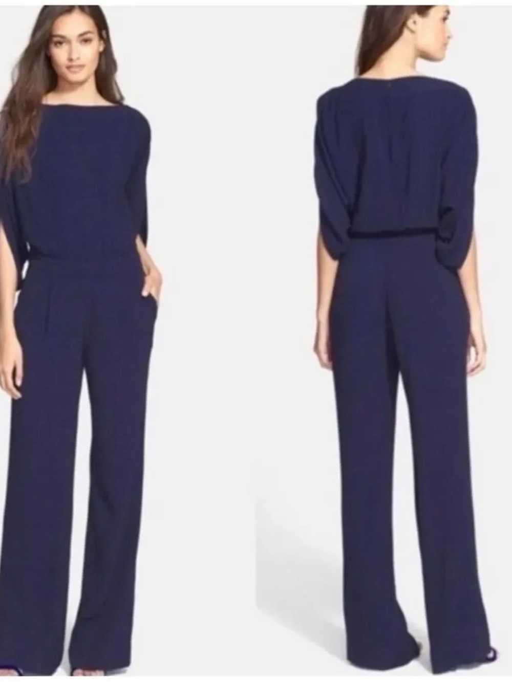 Diane Von Furstenberg Navy/Dark Purple Wide-Leg Boatneck Lucy Jumpsuit- Size 14